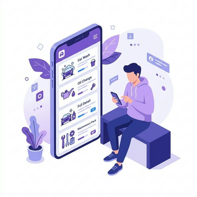 Person browsing service bundles on the Automoto app