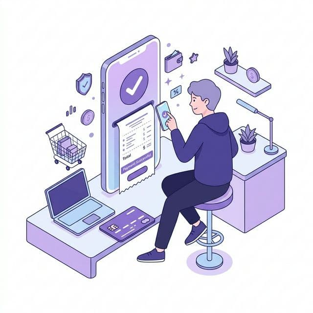 Person completing a secure payment on the app